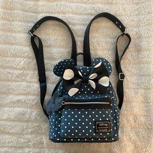 SALE Loungefly Disney Minnie Mouse Navy Blue with White Polka Dot Mini B…